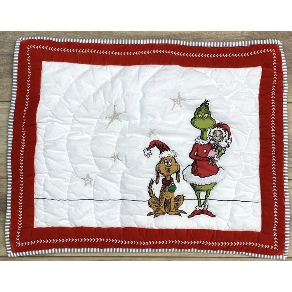Pottery Barn Teen Grinch Quilted Pillow Sham STANDARD Dr. Seuss Bedding NWT